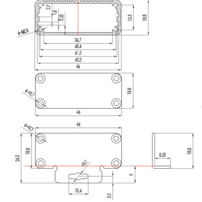 Heat Resistant Powder-coated Black Extruded Aluminum Enclosure 46*19*60mm With Mounting Brackets
